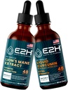 E2H: Lion's Mane for Mental Clarity & Immunity, flytende gurkemeie for felles støtte | Vegan, ikke-GMO - 2 Fl Oz Hver (4 Fl Oz Totalt) - Bundle
