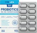 Probiotika 3 i 1 - Prebiotika + Probiotika + Postbiotika Alt i én! Nitrogen renset, individuelt pakket i dobbel-foil blemster for friskhet - 60 Veg caps av CGM Labs
