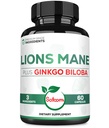 Lions Mane med Ginkgo Biloba Supplement - 60 kapsler - Ekstra styrke for hvilende sinn, hjerne helse, immunsystem og fokus - Glutenfri, ikke-GMO