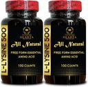 L-LYSIN Supplement Amino ACIDs - Gratis form Aminosyrer Supplement for menn, immunstøtte, øyefunksjon og pustende helse, Aminosyre Vitamin - 2 flasker 200 greve