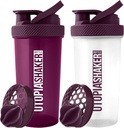 Utopia Home Protein Shaker Flaske - (pakke med 2) 28-Ounce Shaker flasker for proteinblandinger - Fitness Sports Classic Protein Mixer Shaker flaske (Plum & Clear/Plum)