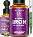 Iron Supplement for kvinner og menn gratis blodbuilder, jern vitamin for anemi | flytende jerndråper for voksne med MCT olje, naturlig grape flavor, raskere absorpsjon og immunstøtte (2 Fl Oz)