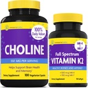 InnovixLabs Choline & vitamin K2 Bundle Choline Bitartrate 550 mg (100 kapsler) Full Spectrum Vitamin K2 (90 Softgels). Støtter hukommelse, humør, hjernens helse og økt kognitiv.*