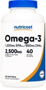 Nutricost Omega 3 Fiskeolje - 2500MG, 120 Softgels (40 Serv) - Fiskeolje, Wild Fanget! 1200mg EPA 850mg DHA - Ikke-GMO, Glutenfri