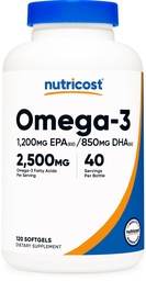 Nutricost Omega 3 Fiskeolje - 2500MG, 120 Softgels (40 Serv) - Fiskeolje, Wild Fanget! 1200mg EPA 850mg DHA - Ikke-GMO, Glutenfri
