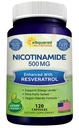 aSquared Ernæring Nikotinamid med Resveratrol - 120 Veggie kapsler - Vitamin B3 500mg (Niacinamid Flush Free) - Supplement piller for å støtte NAD, Hudcelle helse og energi