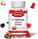 L Tyrosin Gummies 1000mg, L-Theanin Supplement Gummy 200mg,Sugar Gratis L-Tyrosin med vitamin B6 energi kosttilskudd for voksne og barn - Vegan(60 greve)