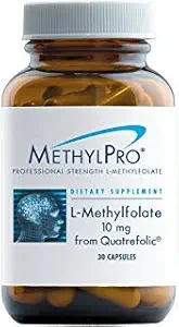 MetylPro L-metylfolat 10 mg (fra Quatrefolic) - Profesjonell styrke L-metylfolat Supplement for hjernen og Mood Support - MTHFR Supplement (30 kapsler)