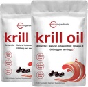 2 Pack Antarctic Krill Oil Supplement, 1000 mg Per Serving, 120 Soft-Gels Hver, rik på Omega-3s, EPA, DHA og Astaxanthin, støtter hjernens helse, Premium Krill Olje Kapsler flytende Softgels