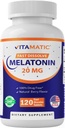 Vitamatisk melatonin 20 mg Tabletter – Naturlig Berry Flavor – 120 Vegetariske tabletter per flaske – 6 flasker (Totalt 720)