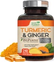 Turmeric Curcumin Supplement 2600mg - med organisk Ginger & Turmeric, 95% curcuminoids, BioPerine Black Pepper for beste absorpsjon, Naturens vegan felles støtte, ikke-GMO, flaske i USA - 240 kapsler