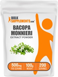 BulkSupplements.com Bacopa ekstrakt pulver - Bacopa Monnieri Supplement, Herbal Supplement - Vegansk & Glutenfri, 500 mg per servering, 100g (3.5 oz) (Pack of 1)