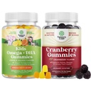 Bundle of Plant Based Omega 3 Gummies for barn og naturlig tranebær Gummies for kvinner og menn - for visjon immunitet og fokus støtte - for urinbåndstrakt Health Njure støtte Bladder og immunitet