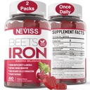 Beet Root Gummies med jern, Methyl B12, Folat, vitamin C - Økt nitric oksid & jern nivåer, energi støtte, bekjempe tretthet, beetroot og gentle jern supplement, sukker gratis, 120 greve