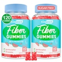 2 pakker - Fiber Gummies for voksne, sukkerfri probiotika og prebiotiske Fiber Gummies, med Inulin, Fos & Chicory Root - for regelmessighet, Digestion & Gut Helse - Vegansk, Glutenfri, 120 greve