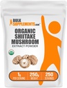 BulkSupplements.com Organic Shiitake Mushroom Extract pulver - Organic Shiitake Mushroom Powder Supplement, immunstøtte - Vegan & Glutenfri, 1g per servering, 250g (8,8 oz) (Pack of 1)