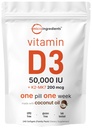 Mikroingredienser Vitamin D3 50 000 IU + K2 MK-7 200 mcg, 240 Softgels | Jomfru Kokosolje | 2-in-1 Bein, Immun & hjerte støtte | Lett å svelge, ikke-GMO