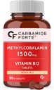 Generisk Carb-Amide Forte vitamin B12 Tabletter 1500mcg -Aktiv form av Metylkobalamin B12 Supplement for menn og kvinner- 90 Veg Tabletter
