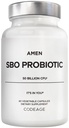 Amen Probiotika Supplement, SBO Probiotiske og organiske prebiotika, 50 milliarder CFU, hyllestabil, ingen kjøleskap nødvendig, Flora Daily Probiotic Formula for kvinner og menn, Vegan & ikke-GMO, 60 kapsler