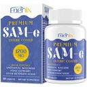 1200 MG SAM E Supplement for hjerne, humør, felles og lever, høy absorpsjon SAM-e (S-Adenosyl-L-metionin) med CoQ10, 5-HTP, Enteric Coated 60 tabletter, Vegan