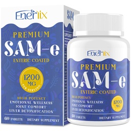 1200 MG SAM E Supplement for hjerne, humør, felles og lever, høy absorpsjon SAM-e (S-Adenosyl-L-metionin) med CoQ10, 5-HTP, Enteric Coated 60 tabletter, Vegan