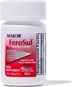 Major Ferosul - Ferrous Sulfate 325mg Tabletter med 65 mg elementært jern - Jern Supplement for kvinner, menn - rød - 100 greve