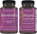 Reservering Skjønnhet, Resveratrol 250 mg, Antioksidant Supplement for hjerte og cellulære helse 30 Caps & Ubiquinol CoQ10 Stat - Støtte for kardiovaskulære system, energinivå og celle helse - 30