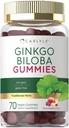 Carlyle Ginkgo Biloba 300mg ® 70 Gummies ® 45:1 Leaf Ekstrakt | med fersken bringebær flavor | Vegansk, ikke-GMO, Glutenfri supplement