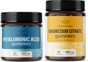 HERBAMAMA Hyaluronsyre og magnesiumsett - Buddel på 250 mg Hyaluronsyre og 400 mg Magnesium Citrat Gummies - Vegan, ikke-GMO, Gelatin-fri - 2 pakke