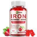 Iron Supplement Gummies, 65 mg jern og 250 mg vitamin C for kvinner menn, naturlig vegansk jern Gummy med vitamin A, B-kompleks, Biotin, sink og folat energi støtte og immun helse, 60 gummier