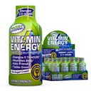Vitamin energi fokus + ekstra styrke energi skutt blå bringebær 12 pakke, 260mg naturlig koffein, B-vitaminer, CoQ10, Aminosyrer, fokus, produktivitet og klarhet, null sukker, glutenfri, 1.93 fl oz
