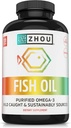 Zhou Fish Oil - Fish Oil Supplement for kvinner og menn, Omega 3 Fettsyre, naturlig kilde til DHA & EPA for voksne, Burpless, ren, hjerte og felles helse - 120 Softgels