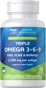 Rite Aid Triple Omega 3, 6, 9 Softgels - 60 Count Fish Oil å støtte et sunn hjerte, DHA og EPA, Flaksfrø og boreolje