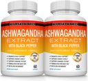 Organic Ashwagandha Root Powder Piller 1950 Mg med svart pepper ekstrakt - ren naturlig Ashwagandha Supplement, støtte energi, for menn kvinner, 60 kapsler