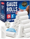 Gauze Rolls - 24 Pack - 4" x 4.1yd pustende gauze - Individuelt innpakket med bonus tape - førstehjelpskonforming Stretch Wrap for sår - mamma Wrap