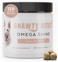 Gnawty Bites Omega Shine | Hundehud og Coat Supplement for sunn og lustrogen coat med Omega 3-6-9 & Fish Oil | Tørr, irritert, & kløe hud relief for hunder, 120 myk Chews