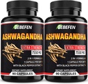 BEBEFEN Ashwagandha Kapsler - 7550mg Formel piller med svart pepper ekstrakt - 90 kapsler Ashwagandha Supplement for energi støtte - 3 måneders forsyning (pakke med 2)