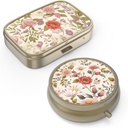 Pill Organizer Pille Box med speil retro liten pille saken for purse eller lomme bronse pille boks eller vitaminer, fiskeolje, kosttilskudd, pille containe reise gaver(2PCS-Retro røde blomster)