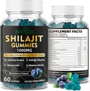 Shilajit Gummies for menn og kvinner - Sukkerfri Shilajit Supplement rik i 85+ Trace Minerals & Fulvic Acid, gi energi, hjerne og immunitetsstøtte - 60 Gummies