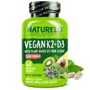 NATURELO vitamin D3 K2 - Vegansk med plantebasert D3 fra Lichen - Naturlig kosttilskudd for immunsystem, bein støtte, hjertehelse - hel mat - ikke-GMO - Glutenfri, 60 kapsler
