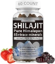 Shilajit Gummies - 600 mg Naturlig organisk Shilajit Resin med 85+ Trace Minerals, Fulvic Acid & Phytonutrients - Jordbær Flavor - for energi, immunstøtte - 60 Gummies, 1 måned Supply