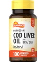 Sunance Norwegian Cod Liver Oil Softgels | med EPA og DHA | God kilde til vitaminer A & D | Ikke-GMO og Glutenfri Supplement