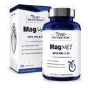 1MD Ernæring MagMD Plus - Magnesium med sink & D3 | Fremmer hjertehelse, støtter bein & muskelstyrke, og hjelper immunsystem - 120 Ct