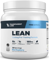 Transparent Labs Lean Pre-Workout - Body Recomposition Pre Workout for menn og kvinner med Acetyl L-karnitin, Beta Alanine Powder, & Purcaf Organic Koffein pulver - 30 Serveringer, Blå bringebær