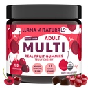 Llama Naturals Multivitamin for kvinner og menn, Vegan, organiske gummer med vitamin D, C og K, voksne ekte frukt gummy vitaminer, Chewable Multivitamin Supplement, Ingen lagt til sukkerrør, Cherry, 120 Ct