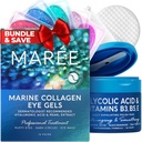 MAREE Hudpleie Bundle - Øyegel, Facial Polsk - Under Øyegels for Puffy Eyes & Dark Circles - Glykolic Acid Peel Pads - Marine kollagen & Hyaluronsyre - Salicylsyre og vitaminer E, B3, B5