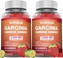 2 pakke sukker gratis Garcinia Cambogia Gummies - 3000mg 95% HCA med L-karnitin, energiforsterkning, Strawberry Flavor Gummy lettere å ta enn piller og kapsler 120 greve