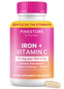 Rosa Stork prenatal jern Supplement for kvinner - 18 mg Ikke-forstoppende jern og vitamin C for graviditet, postpartum, og amming - Fokus, tretthet og blodcelleproduksjon - 2 måneders forsyning