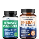 Omega 3 Fish Oil og probiotiske kapsler | Triple Styrke EPA & DHA med Probiotiske Gut Helse & Immune Support Supplement | Overordnet velvære Bundle
