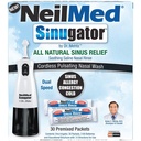 NeilMed sinugator Cordless Pulsering Nasal Irrigator (Dual Speed) med 30 premiksede pakker og 3 AA Batterier - Svart (Pack of 1)